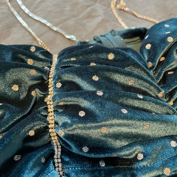 NWOT Polka Dot Diamanté Trim Off-the-shoulder Mini Dress in Teal *see note* - Picture 4 of 5